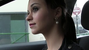 Fucking in the car beside a slim beauty and her small tits