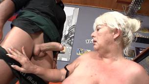 A heavy granny is getting fucked hard fro the bar fro this video