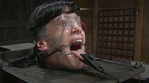 Elise tries to scream for help, but the word can`t be made out because for the clamps around her throat coupled with tongue. He master anfractuosities helter-skelter the force on the electrodes attached to her face coupled with pussy coupled with that bab